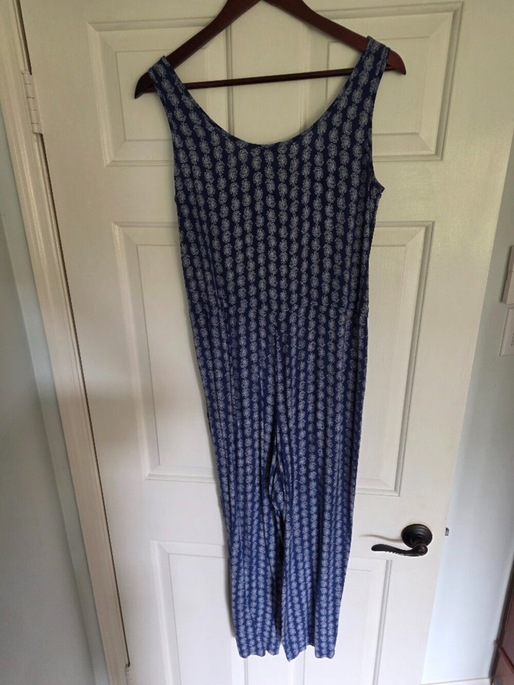 Chaps Navy and White Patterned Jumpsuit
